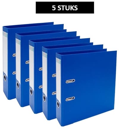 SOHO - Ordner A4 - 2-rings - D-mechaniek - 80 mm Rug - Kunststof - Geplastificeerd - Grijpring - Blauw - 5 Stuks