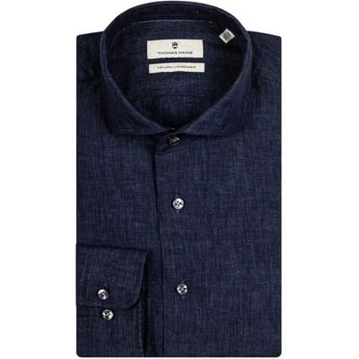 Thomas Maine Overhemd Roma Modern Kent Linnen Faux-Uni Navy / male