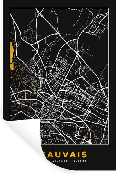 Muurstickers - Sticker Folie - Kaart – Stadskaart – Beauvais - Frankrijk – Plattegrond - 20x30 cm - Plakfolie - Muurstickers Kinderkamer - Zelfklevend Behang - Zelfklevend behangpapier - Stickerfolie