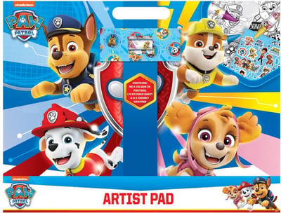 Paw Patrol Artist pad- Stationery - Papetterie- 40 Colour in Posters + 1 sticker Sheet & 3 Chunky Crayons