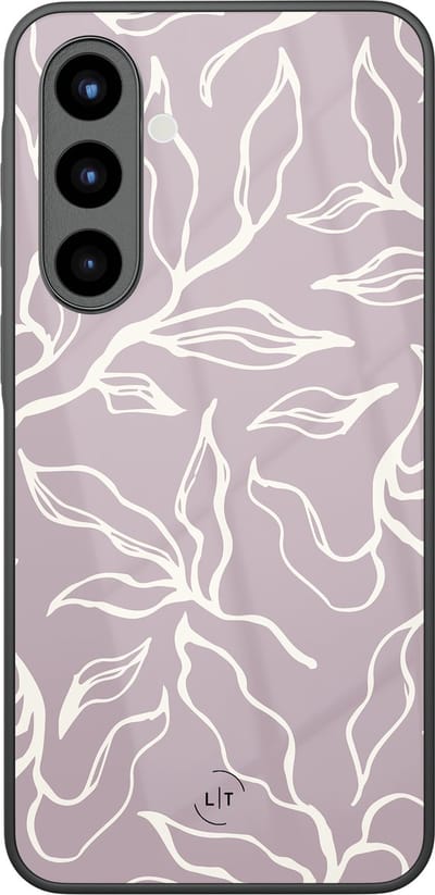 Hoesje geschikt voor Samsung Galaxy A57 - Lila leaves - Luxe Glazen Hardcase - Print / Illustratie - Paars