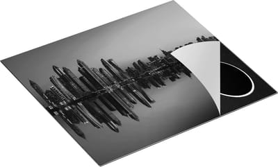 Chefcare Inductie Beschermer Skyline Dubai Stad bij Zonsondergang - Zwart Wit - 60x50 cm - Afdekplaat Inductie - Kookplaat Beschermer - Inductie Mat