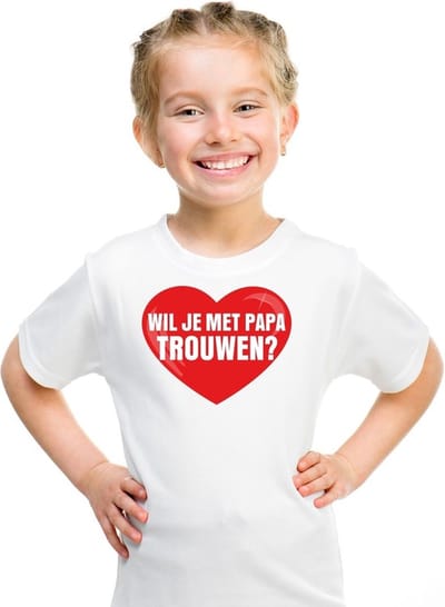 Huwelijksaanzoek t-shirt - Wil je met papa trouwen - wit - voor kinderen - origineel aanzoek - bruiloft 110/116