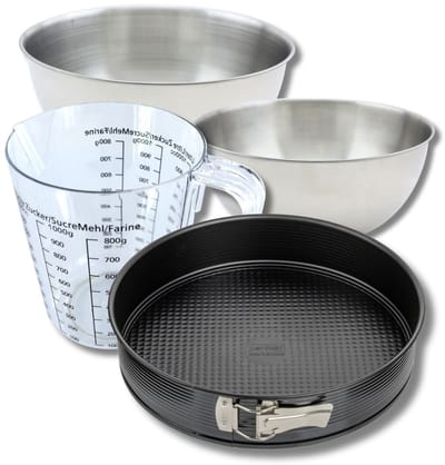 Bakkersset met een springvorm van 28 cm, 2 mengkommen, maatbeker en spatel Zenker