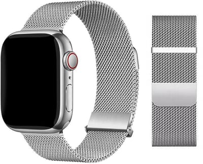 Stravo Milanees Bandje met Dubbele Magneetsluiting en Veiligheidsclip – Metalen Horlogebandje – Geschikt voor Apple Watch 42mm (Series 11/10), 41mm (Series 9/8/7), 40mm (Series 6/5/4, SE 3/2/1), 38mm (Series 3/2/1) – Zilver