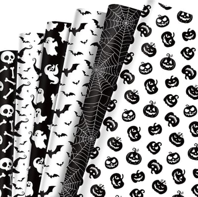 Dailygoods- Inpakpapier Halloween - Inpakpapier pompoen - Cadeaupapier decoratie - Inpakpapier rollen - Doe-het-zelf ambacht - 12 tekeningen