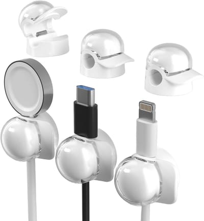 Dailygoods - 6 stuks siliconen kabelclips, magnetisch, zelfklevend, kabelhouder voor kantoor, nachtkastje, HDMI, USB, audio, wit