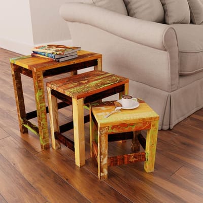 vidaXL - 3-delige - Bijzettafeltjesset - vintage - stijl - gerecycled - hout