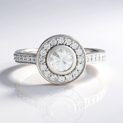 Cavill - Elegante Damesring Platina Verguld - 925 Sterling Zilver - 0,675 ct Cambodjaanse Zirkoon Rondgeslepen - 1,287 ct Zirkonia Pave - Luxe Sieraad