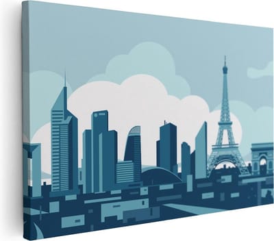 Artaza Canvas Schilderij Skyline - 30x20 cm - Klein - Wanddecoratie Parijs - Muurdecoratie Frankrijk - Kamer Accessoires