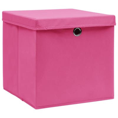 vidaXL - Opbergboxen - met - deksel - 4 - st - 32x32x32 - cm - stof - roze