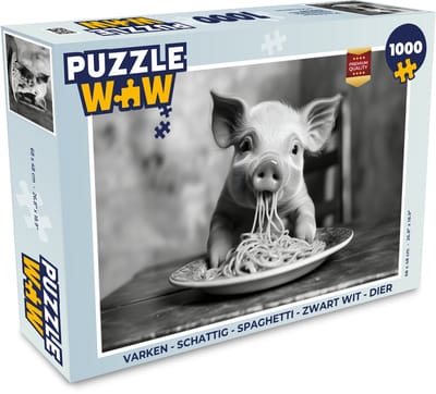 Puzzel Varken - Schattig - Spaghetti - Zwart wit - Dier - Legpuzzel - Puzzel 1000 stukjes volwassenen