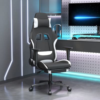 vidaXL - Gamestoel - met - voetensteun - stof - zwart - en - wit