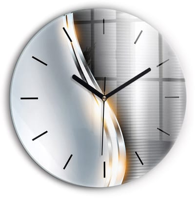 Wallfluent Wandklok - Metaalabstractie Klok als Muurdecoratie - 60 cm x 60 cm - Zilver Wandklok - Zwarte Handen - Wandklok Zonder Cijfers - Kinder Wandklok Glas - Ronde Glas Klok - Minimalistisch Wandklok - Decoratieve Wandklok