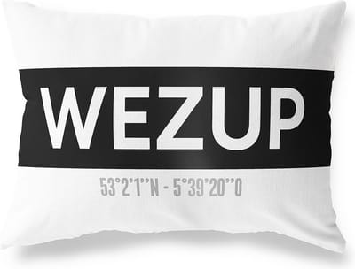 Tuinkussen WEZUP - DRENTHE met coördinaten - Buitenkussen - Bootkussen - Weerbestendig - Jouw Plaats - Studio216 - Modern - Zwart-Wit - 50x30cm