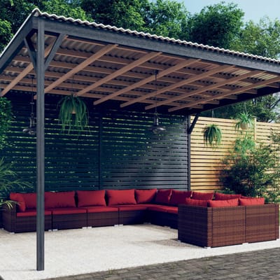 vidaXL - 10-delige - Loungeset - met - kussens - poly - rattan - bruin