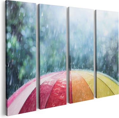 Artaza Canvas Schilderij Vierluik Regenboog Paraplu met Regen - 80x60 - Foto Op Canvas - Canvas Print