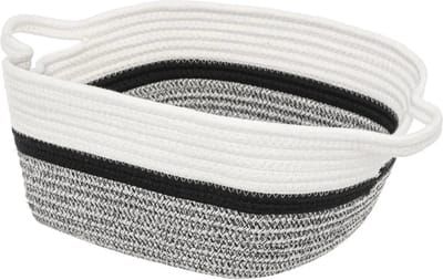 Decoratie opbergmand met hengsels 14 liter grijs/zwart/wit 31 x 31 x 15 cm van polyester - Gevlochten manden