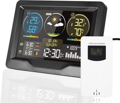 Draadloos Weerstation voor Binnen en Buiten - Binnenthermometer met LED-sensor, Digitale Klok en Alarm