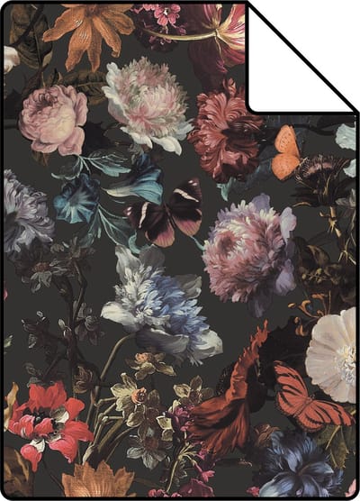 Proefstaal ESTAhome behang bloemen donkergrijs - 26.5 x 21 cm - 139172-S
