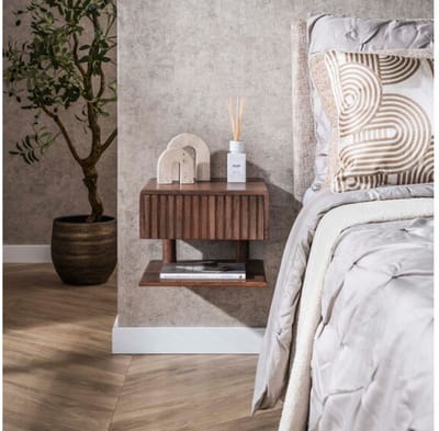 Nachtkastje 1L shelve Carve - Massief acacia drift brown