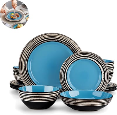 Luxe Serviesset – 16 delig – 4 persoons – Porselein - Bordenset – Dinner platen – Dessertborden - Kommen - Pastabord - Blauw