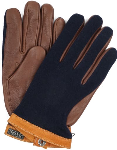 Hestra Handschoen Wool Tricot Leer Donkerblauw (navy) Chocolate - Maat 9 - Heren