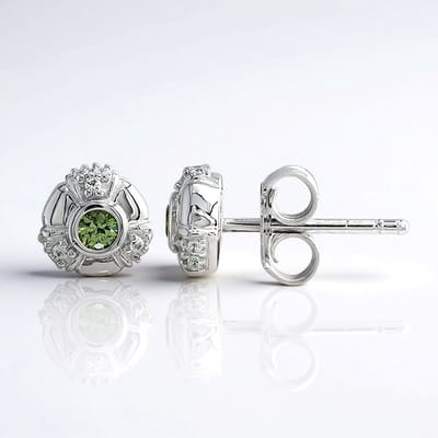 Cavill - Zilveren Oorbellen 925 Sterling Zilver - 2x Madagaskar Demantoid 0,145 ct 18 Tanzanische Zirkonia 0,11 ct - Elegante Ronde Oorknoppen 6,5 mm
