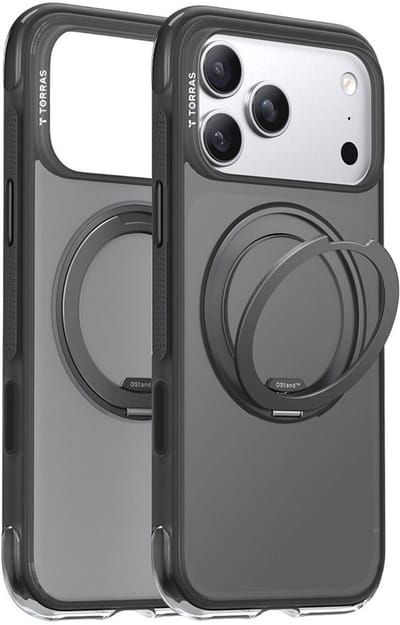 TORRAS Hoesje Geschikt voor Apple iPhone 17 Pro - Ostand O3 Air Spin - Compatibel met MagSafe / Qi2 - Back Cover met Magneet - 360° Draaibare Ring Standaard - Zwart