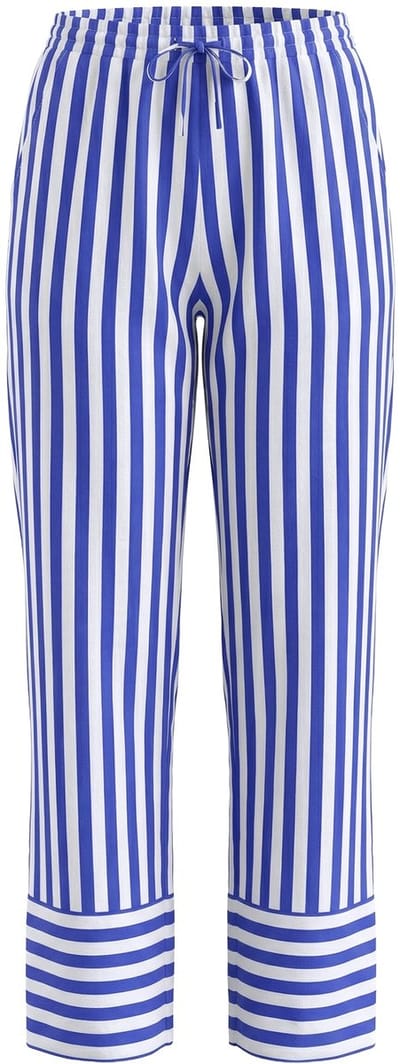 Ulla Popken - Dames - Broek Rose strepen wijde pijpen elastische tailleband - Azuurblauw - Maat 42+