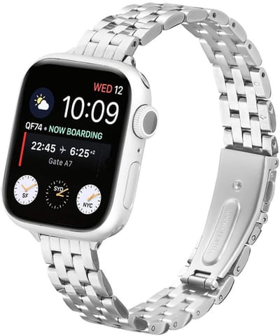 RVS bandje - geschikt voor Apple Watch 1/2/3/4/5/6/7/8/9/10/11/ SE (1,2,3) met maat 38 mm / 40 mm / 41 mm en 42 mm (Watch 10/11) - smalle stalen band met vlindersluiting - zilver