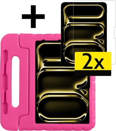 Hoes - Geschikt voor Apple iPad Pro (2024/2025) - 13 inch - Met 2x Screenprotector - Kinderhoes Shockproof Bumper - Kidsproof Case - Tablet Hoesje - Kinder Cover - Roze