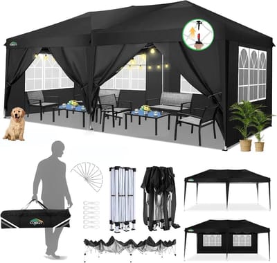 Vouwpaviljoen - Partytent Tuinpaviljoen - Feestjes en Evenementen - Waterdicht en UV-bestendig - 3x6m - Zwart