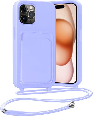 Hoesje Geschikt voor iPhone 14 Pro Max Hoesje Met Telefoonketting Pasjeshouder Case Koord - Hoesje Geschikt voor iPhone 14 Pro Max Hoes Met Kaarthouder - Lila