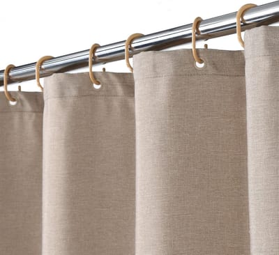 Famanu – Douchegordijn vlaslinnen 80 x 180 cm – zware 240 g/m² hotelstijl + haken (taupe)