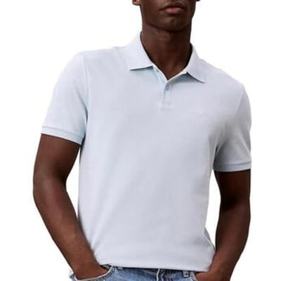 Calvin Klein Short Sleeve Monogram Pique Polo Winter Sky Maat: XXL | Poloshirts Outlet | Heren | Blauw