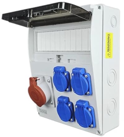 Stroomverdeler 16A CEE met 4 Schuko stopcontacten - IP44 Waterdichte wandverdeler voor Bouwplaatsen
