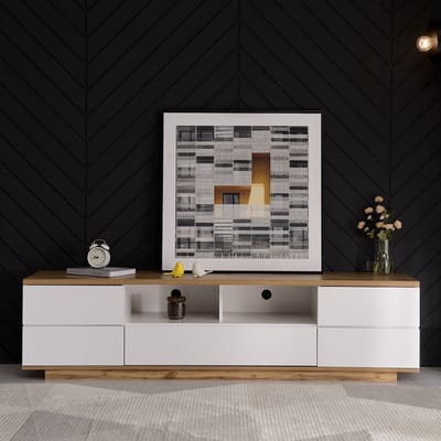 KOMHTOM Tv-meubel Modern met houtnerf in wit kleurblok 180 cm ladekast voor woonkamer