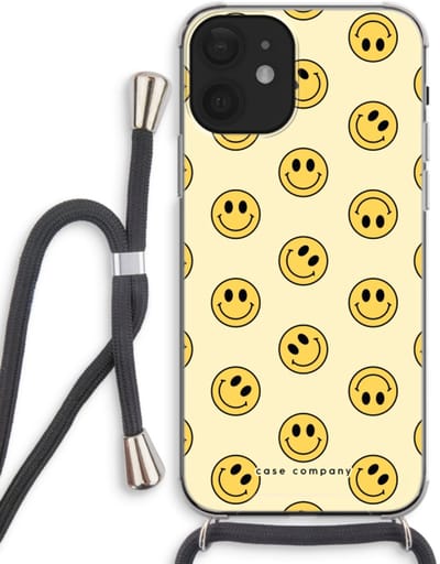 Case Company® - Hoesje met koord geschikt voor iPhone 12 hoesje met Koord - Smiley N°2 - Telefoonhoesje met Zwart Koord - Bescherming aan alle Kanten en Over de Schermrand