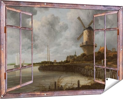Gards Tuinposter Doorkijk De Molen bij Wijk bij Duurstede - Jacob van Ruisdael - 150x100 cm - Tuindoek - Tuindecoratie - Wanddecoratie buiten - Tuinschilderij