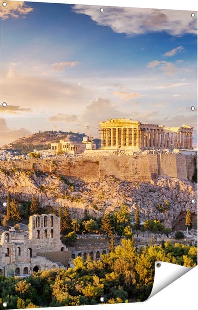 Gards Tuinposter Akropolis van Athene, Griekenland - Architectuur - 90x120 cm - Tuindoek - Tuindecoratie - Wanddecoratie buiten - Tuinschilderij