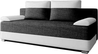 Slaapbank ATLANTA – 3-zits – Uitklapbaar tot tweepersoonsbed – Sofa Set - Met Opbergruimte en Binnenvering – Geweven stof en kunstleer – Zwart + Wit