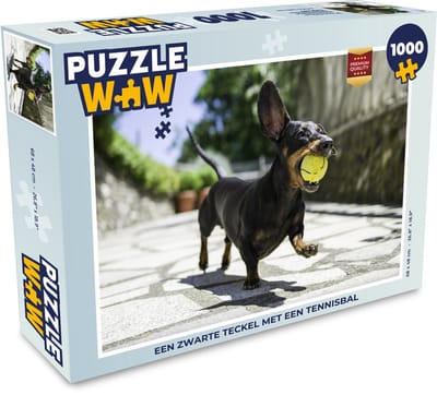 Puzzel Een zwarte Teckel met een tennisbal - Legpuzzel - Puzzel 1000 stukjes volwassenen