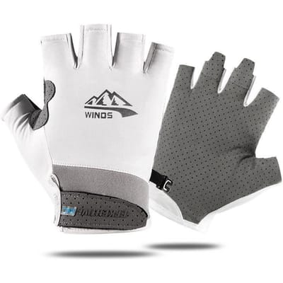 Gants de vélo homme été soie glacée demi-doigts protection solaire respirants résistants à l'usure écran tactile vélo sports de plein air pêche gants L