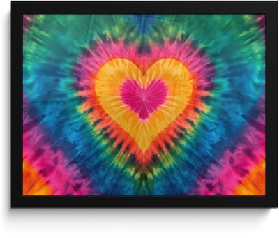 Poster in lijst - Fotolijst 40x30 cm - Posters - Hart - Tie Dye - Kleurrijk - Posterlijst zwart - Decoratie - Wanddecoratie woonkamer - Muurdecoratie slaapkamer