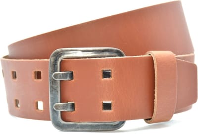Moderiemen 5cm jeans riem - cognac riem - 100% leder - jeansriem cognac - Maat 85 - totale lengte 100 cm