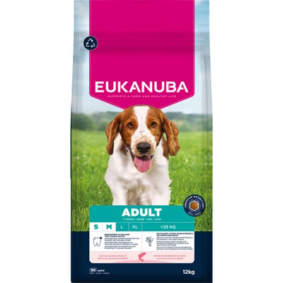 3x12kg Eukanuba Premium Nutrition Adult Small & Medium Breed Zalm Droog Hondenvoer