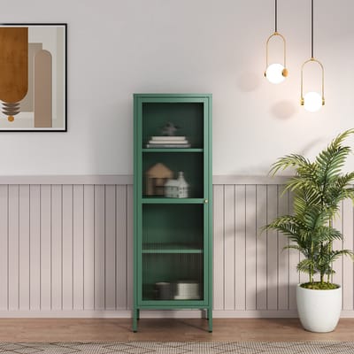 Vitrinekast Säkylä 150x50x35 cm dennengroen [en.casa]