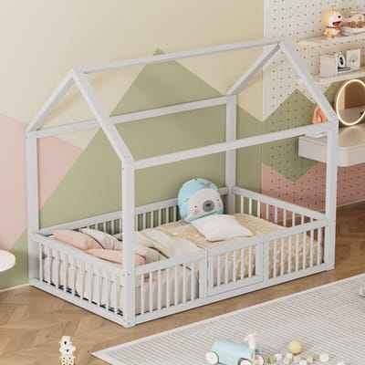 90x200 cm kajuitbed - tweepersoonsbed - gewoon bed - huisbed met deurtje - wit - zonder matras