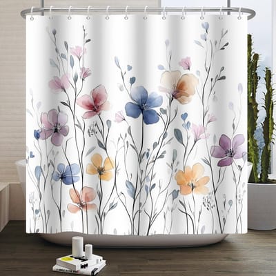 Waterdicht Douchegordijn Natuurlijk Bloemen Wilde Bloemen Vlinders Aquarel Patroon Badkamer Decoratie Spatbestendig Badgordijn W120H180(CM)-1 Pcs